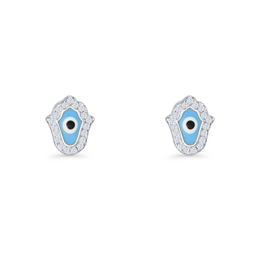 Hamsa Hand Evil Eye Stud Earrings Cubic Zirconia 925 Sterling Silver Wholesale